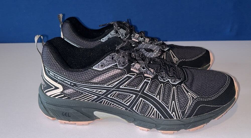 ASICS Gel Venture 7 Women’s Trail Running Shoes Black Gray Pink Size 10